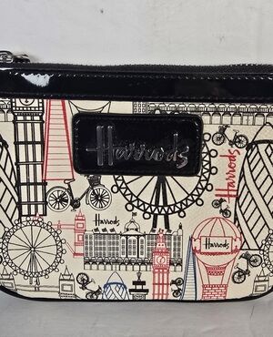 NWOT 100% Authentic Harrods Black & White Graphic Balloons & Bicycles Coin Purse
